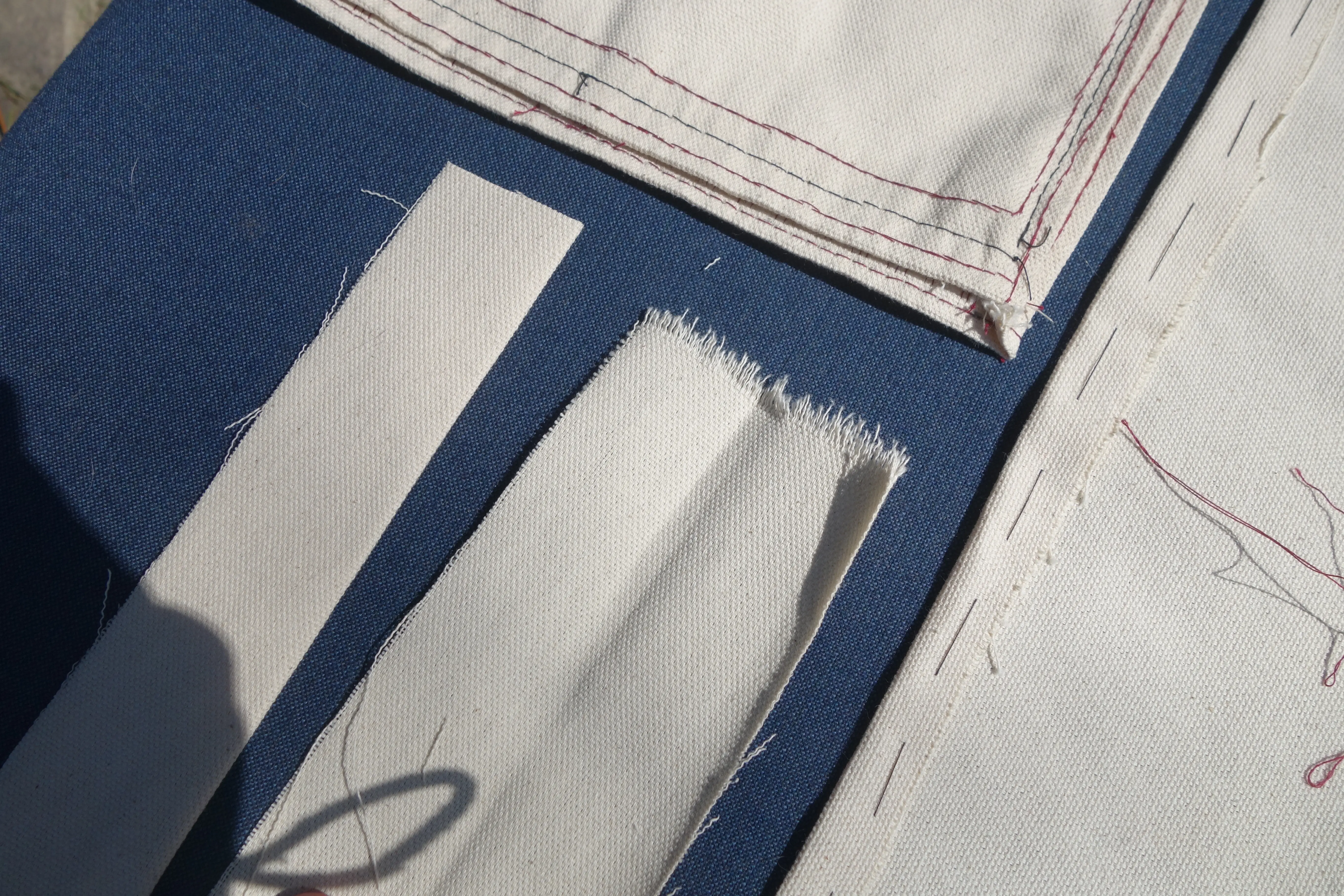 a small strip of fabric that has been folded is held open